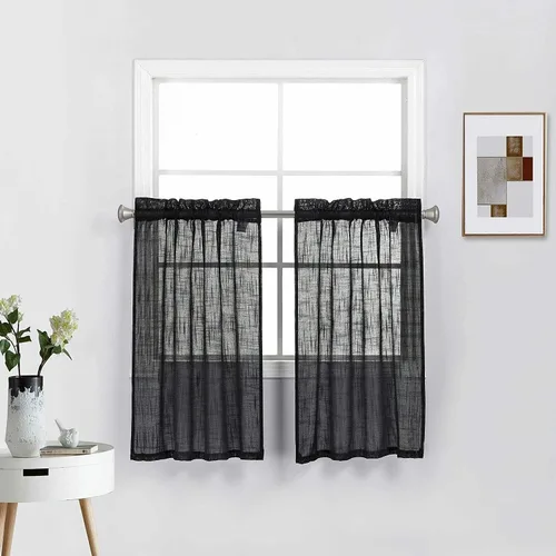 Vista 29 de 2 piezas de cortinas de aspecto de lino sólido y elegante, paneles totalmente cosidos, niveles de tratamiento de ventanas
