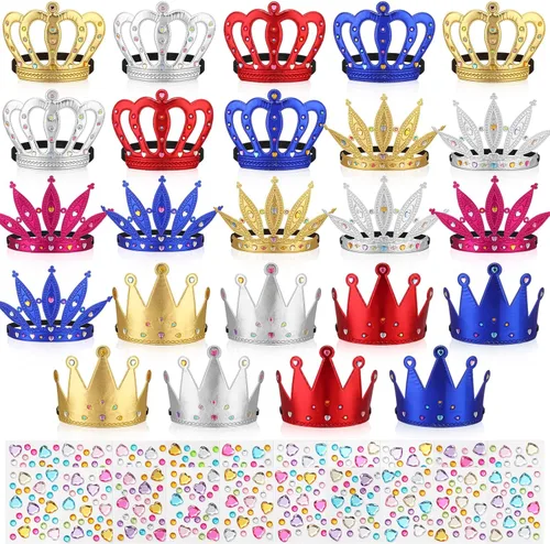 Vista 15 de Yaomiao 44 coronas de espuma de cumpleaños para niños, tiaras de princesa, sombrero de rey, kits de calcomanías de diamantes a granel