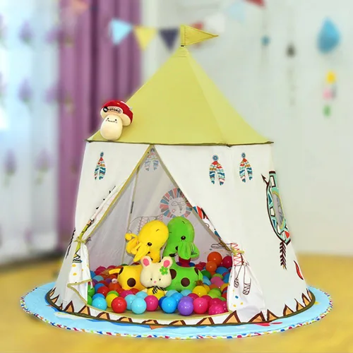 Vista 6 de Tienda de campaña plegable para niños, casa de juegos india de dibujos animados para niños con bolsa de transporte, material respetuoso con la piel