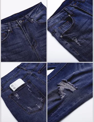 Vista 5 de luvamia Pantalones capri para mujer, elásticos, de cintura alta, desgastados, rasgados, ajustados, recortados