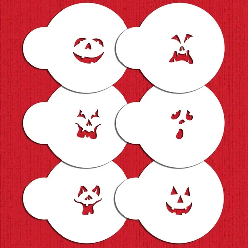 Vista 2 de Designer Stencils 742 mini plantillas de galletas Jack-o-Lantern Faces, Beige/semitransparentes