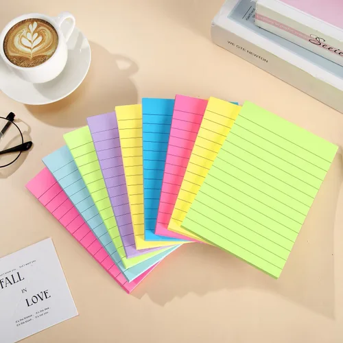 Vista 2 de Paquete de 12 notas adhesivas forradas de 4 x 6 pulgadas en colores brillantes, bloc de notas autoadhesivas con líneas, bloc de notas adhesivas