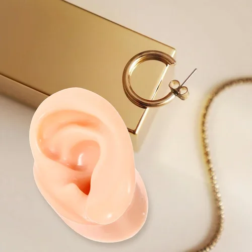 Vista 7 de 2 modelos de orejas de silicona suave para la práctica de piercing, orejas falsas flexibles realistas para exhibición de joyas y enseñanza