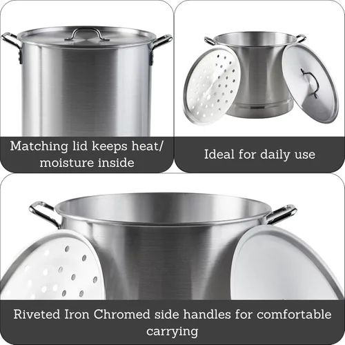Vista 2 de IMUSA - Juego de vaporera de aluminio de dos piezas, 28Qt y 10Qt, plateado