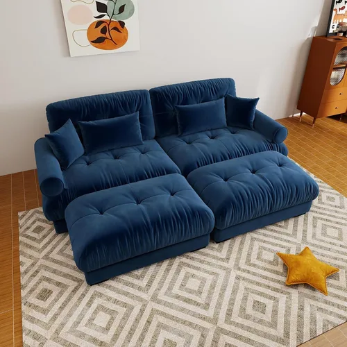 Vista 66 de Sofá modular de gran tamaño de 94 pulgadas, sofás seccionales grandes de color beige y blanco para sala de estar, juego de sofá de terciopelo, sofás