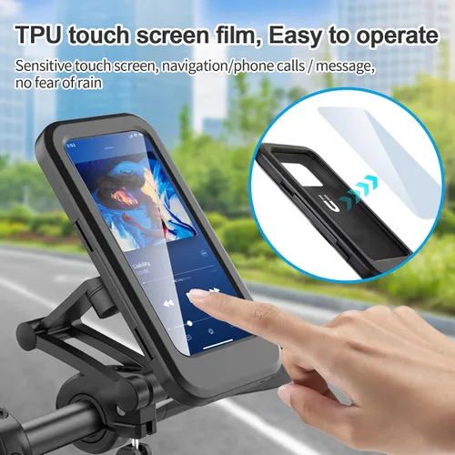 Vista 5 de Soporte de teléfono impermeable para bicicleta, soporte para teléfono de bicicleta con pantalla táctil, bolsa universal impermeable para teléfono