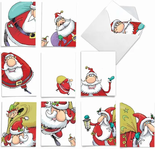 Vista 12 de The Best Card Company - 10 tarjetas navideñas de Santa con sobres - Juego surtido en caja, tarjetas navideñas para niños (4 x 5.12 pulgadas) - Pies