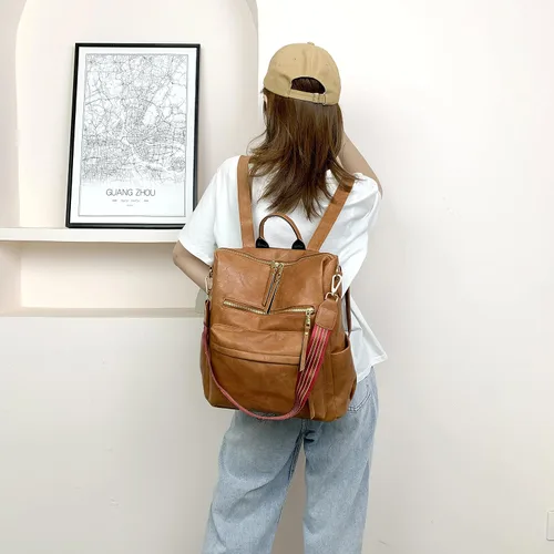 Vista 3 de Mochila de moda para mujer Bolsas de diseño multiusos Bolsa de hombro de cuero sintético Bolsa de viaje