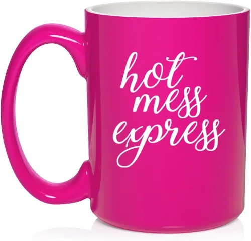 Vista 25 de Daylor Hot Mess Express - Taza de café de cerámica divertida para ella, él, amigo, compañero de trabajo, esposa, esposo (11 onzas, azul)
