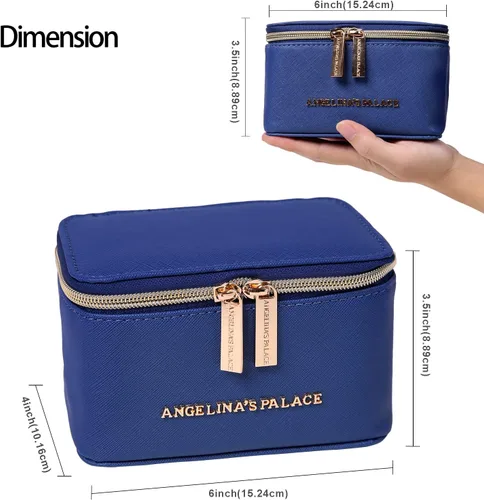 Vista 3 de Angelina's Palace Estuche organizador de joyas, regalos de dama de honor, bolsa de viaje, caja de cuero vegano para collar, aretes, pulsera