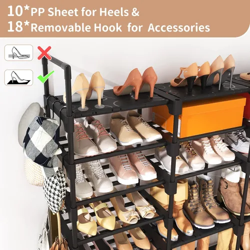 Vista 6 de ROJASOP Organizador de Zapatero Grande para Entrada Armario 64-68 Pares 9 Niveles Resistente Alto Zapatero de Garaje Estante de Zapatos
