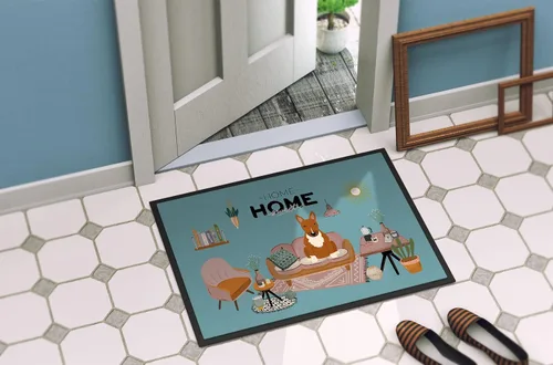 Vista 4 de Caroline's Treasures CK7979MAT Red Bull Terrier Sweet Home Felpudo de 18 x 27 pulgadas, tapete para puerta delantera, interior y exterior