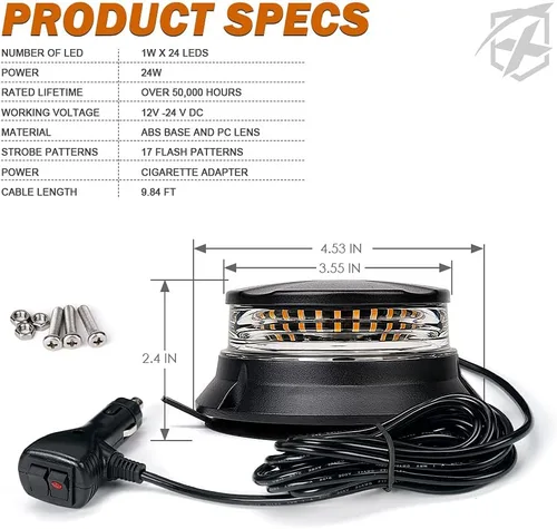 Vista 7 de Xprite Luz de Baliza LED Giratoria, Luces Estroboscópicas Súper Brillantes de 4.5 Pulgadas para Montacargas con Base Magnética para Camión