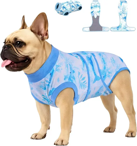 Vista 18 de PetWarm Traje de cirugía para perros, traje de recuperación quirúrgica para perros hembras y hombres, mameluco para perros, camisa de recuperación