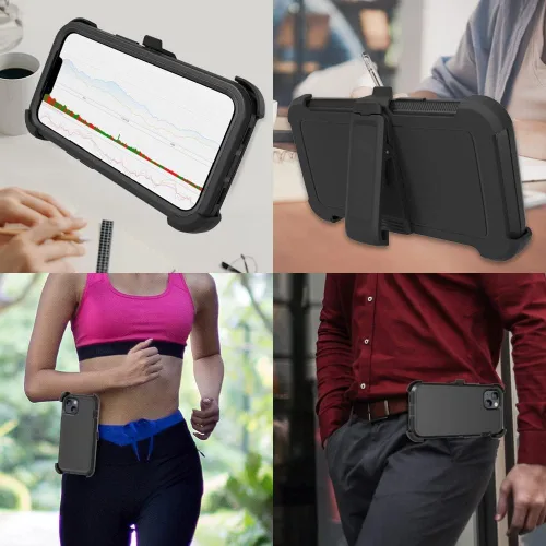 Vista 5 de Funda resistente para Apple iPhone 14 Plus, con clip para cinturón y soporte, resistente a prueba de golpes, funda protectora de cuerpo completo