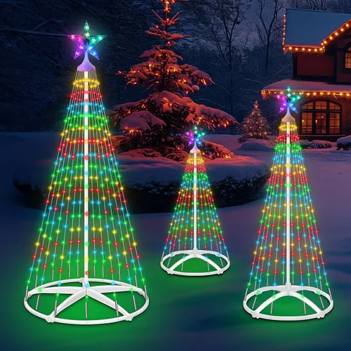 Vista 8 de 3 paquetes de luces de árbol de Navidad en forma de cono, luces de árbol de Navidad de 4' 5' 6' regulables con 12 modos de control remoto, luces