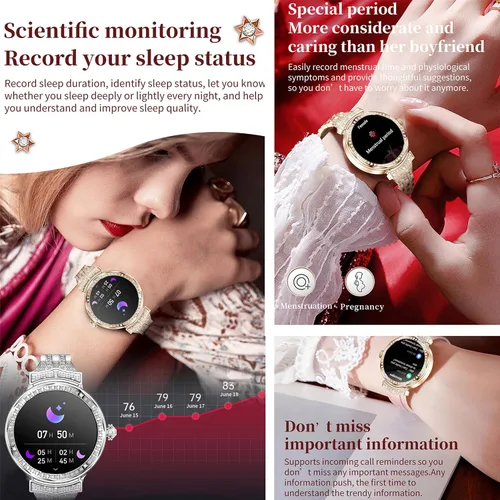 Vista 6 de Reloj inteligente (respuesta/haz llamadas) para mujeres, reloj inteligente AMOLED de 1.32 pulgadas para Android y para iPhone, rastreador