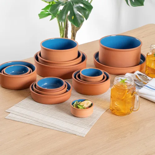 Vista 11 de Restaurantware-Terra Tek Cazuelas de Terracota de 2.7 Onzas, 2 Ollas de Arcilla Esmaltada Azul Para Cocinar - Listas para Horno, Aptas