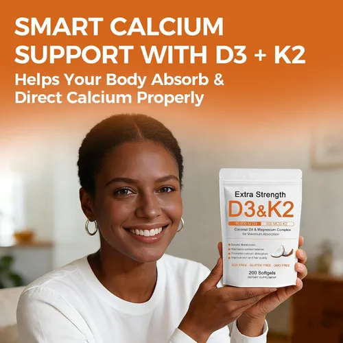 Vista 8 de Vitamina D3 K2 de 10000 UI, extra fuerte Wellness D3K2 con triple magnesio y aceite de coco para una máxima absorción, apoya la salud ósea e