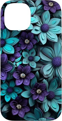Vista 4 de Purple Flowers Teal Blue Floral Cute Botanical Garden Print Case for iPhone 17