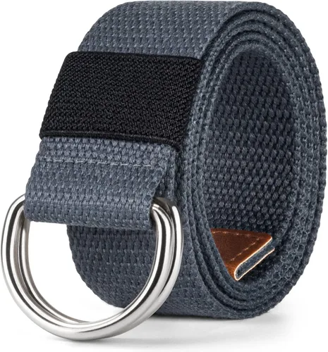 Vista 21 de Cinturón para mujeres y hombres de lona con hebilla negra 1 1/2" de ancho extra larga color sólido