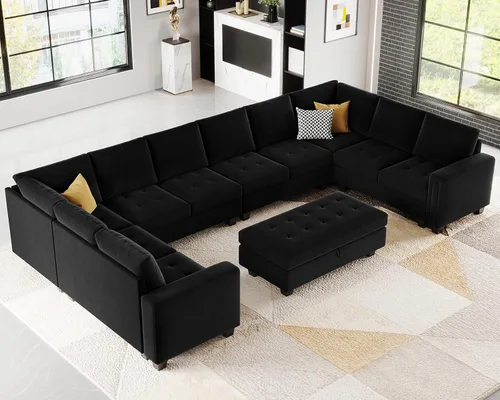 Vista 5 de Belffin Módulo de asiento de esquina de terciopelo para sofá modular seccional sofá esquinero sofá silla negro