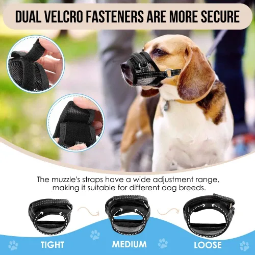 Vista 3 de SlowTon Bozal para perros – Protector bucal de malla suave para perros pequeños, medianos y grandes, Chihuahua, Husky Labrador Retriever, bucle