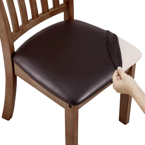 Vista 11 de Fuloon Fundas de asiento para sillas de comedor 4 piezas, funda de cojín de asiento de cuero sintético sólido impermeable y resistente al aceite