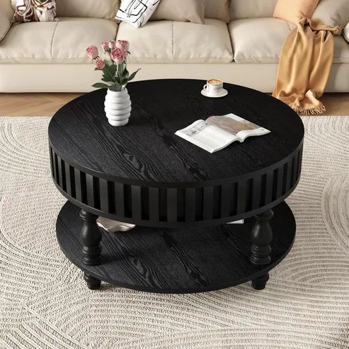 Vista 3 de TesNus Mesa auxiliar redonda de 31.5 pulgadas con almacenamiento, mesa de centro de madera moderna para sala de estar, mesa central pequeña