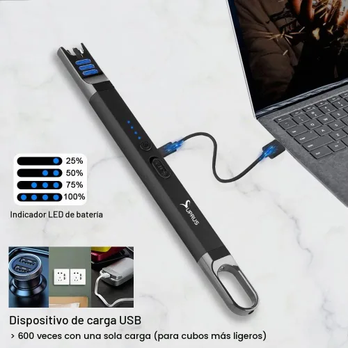 Vista 6 de SUPRUS Encendedor eléctrico de arco para velas, resistente al viento, sin llama, recargable por USB, con luz LED, para velas, camping, barbacoa Negro
