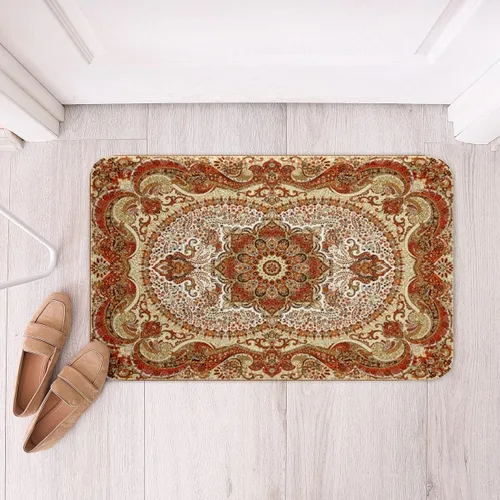 Vista 20 de Erosebridal Alfombras de baño vintage art decó, alfombra de baño antideslizante con medallón oriental rojo, 16 x 24 pulgadas, estilo bohemio, turco