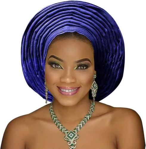 Vista 7 de Turbante africano africano ASO Oke headtie ASO Oke Nigerian Headtie ASO EBI auto gele Mujeres turbante hermoso turbante para boda fiesta nigeriano