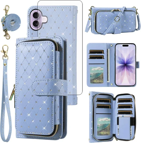 Vista 72 de Funda para teléfono iPhone 6 6S con cremallera y protector de pantalla con protector de pantalla, correa de cordón cruzado, ranura para iPhone 6 Six