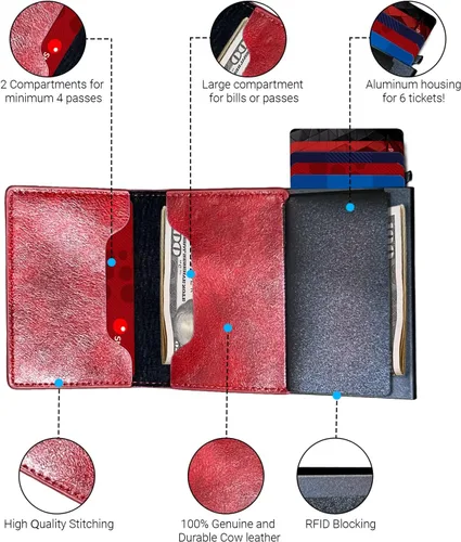 Vista 2 de STM Leaders Cartera delgada con bloqueo RFID, cartera de cuero con bloqueo RFID, billetera desplegable automática, billetera triple de aluminio