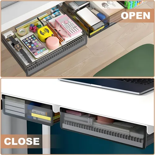 Vista 6 de SVNNELP Organizador de Almacenamiento de Cajón de Mesa Bajo el Escritorio, Paquete de 2 Cajones de Escritorio Deslizables Grandes y Medianos