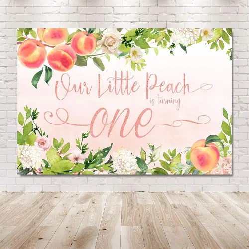 Vista 6 de MEHOFOND Sweet Little Peach Girl - Fondo para fotos de fiesta de cumpleaños, color rosa, floral, vegetación, feliz primer cumpleaños, fondos
