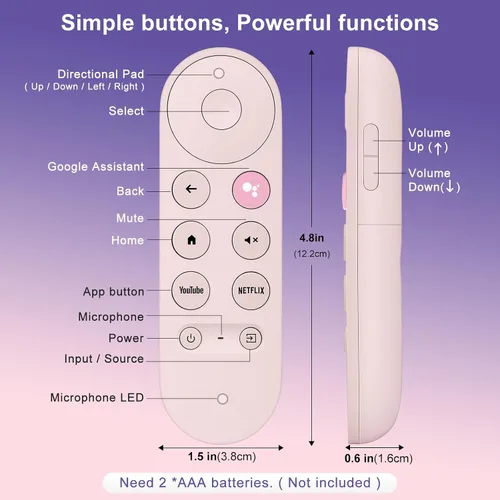Vista 7 de Sustitución por voz para mando a distancia de Google Chromecast, para control remoto de Google TV y transmisor de Google TV (Rosa)