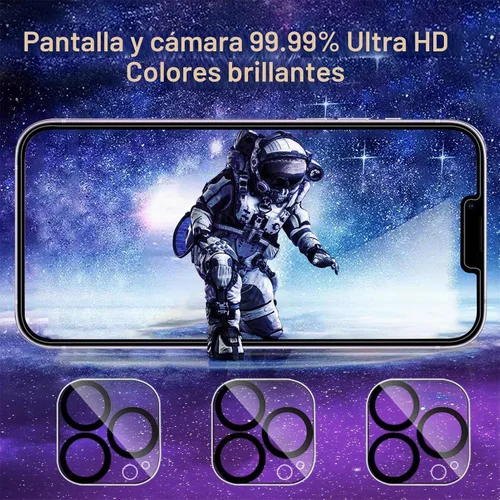 Vista 3 de IMBZBK Paquete de 3 protectores de pantalla para iPhone 13 Pro Max con 3 protectores de lente de cámara de vidrio templado Accesorios Protector
