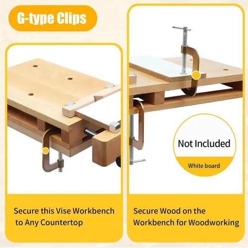 Vista 7 de Tornillo de banco para carpintería - Tornillo de madera dura para banco de trabajo con 4 perrillos de banco y 2 clips, kit de tornillos de banco