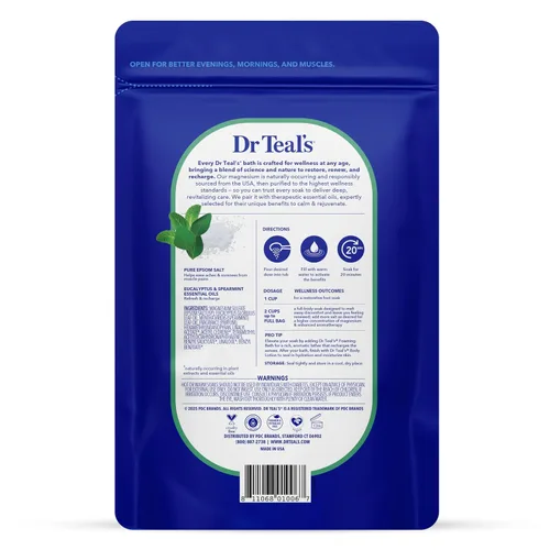 Vista 2 de Dr Teal's Sal de Epsom pura, relajación y alivio con eucalipto y menta verde, 3 libras (paquete de 4)