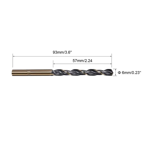 Vista 2 de Brocas helicoidales de acero de alta velocidad 4341 con vástago recto de 0.236 pulgadas (0.236 in) con revestimiento dorado y negro para mejoras