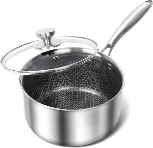 Vista 10 de MICHELANGELO Cacerola de 1 cuarto de galón con tapa, sartén de acero inoxidable de triple capa premium con tapa, cacerola pequeña