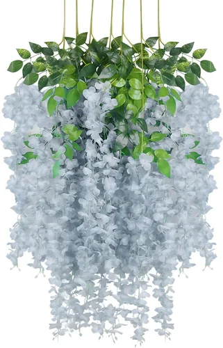 Vista 41 de Paquete de 5 guirnaldas de flores colgantes de glicina rosa, enredaderas de flores artificiales de 3.77 pies, glicinia falsa, guirnalda colgante