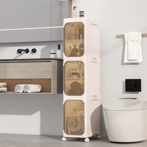 Vista 12 de KHNR Armario de almacenamiento de baño delgado de 2 niveles, gabinetes de almacenamiento plegables, almacenamiento de baño estrecho, organizador