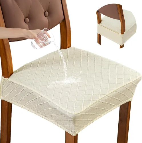 Vista 17 de Genina Juego de 2 fundas impermeables para sillas de comedor, fundas elásticas de jacquard extraíbles y lavables, sin fundas traseras, color beige