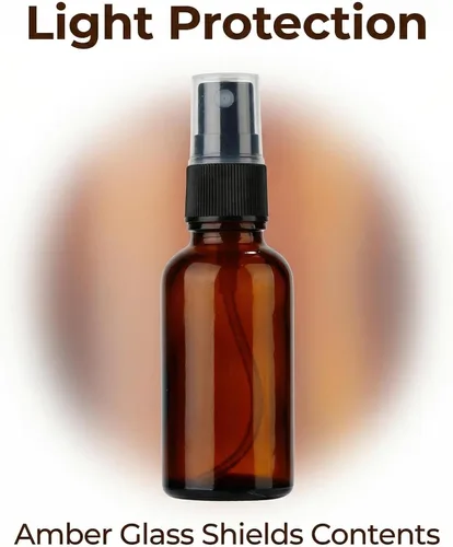 Vista 4 de 5 botellas de spray de vidrio ámbar de 1.0 fl oz y 1 oz para aceites esenciales, mini botellas de aerosol, contenedor cosmético recargable, botellas