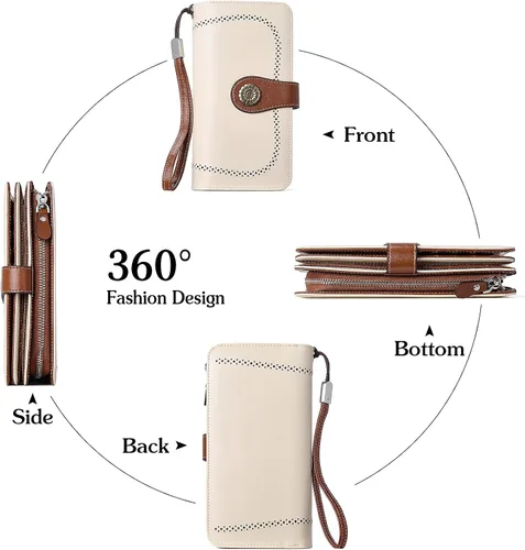 Vista 8 de BOSTANTEN Maletín para mujer Laptop Tote 15.6 pulgadas Cuero auténtico bolso de trabajo bolsa de trabajo Beige paquete cartera para mujer, Beige