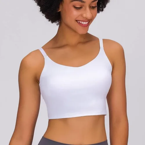 Vista 4 de Brasier deportivo acolchado para mujer con correas ajustables, sujetadores de yoga suaves de línea larga para entrenamiento, fitness, camisetas sin