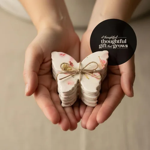 Vista 9 de Juego de 12 hojas de semillas de mariposa rosadas, flores silvestres para escribir y plantar con sobres y guías de plantación, regalo para madres