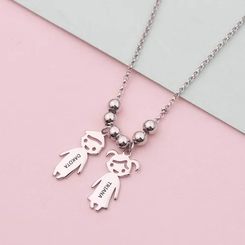 Vista 4 de OBTIAN - Collar con colgante de plata 925 con grabado personalizado para niños y madres hecho a medida para cualquier niño o niña para regalo